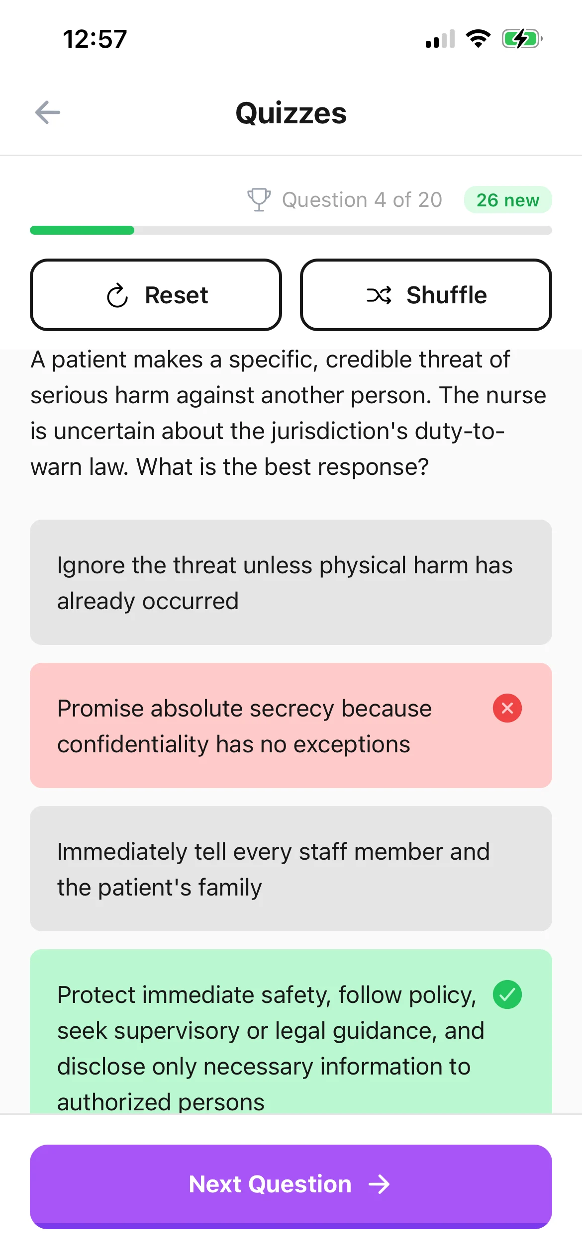 Feynman Nurse quiz with answer feedback